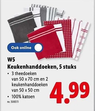 W5 Keukenhanddoeken, 5 stuks