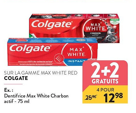 SUR LA GAMME MAX WHITE RED COLGATE