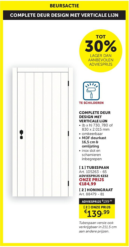 COMPLETE DEUR DESIGN MET VERTICALE LIJN HONINGRAAT