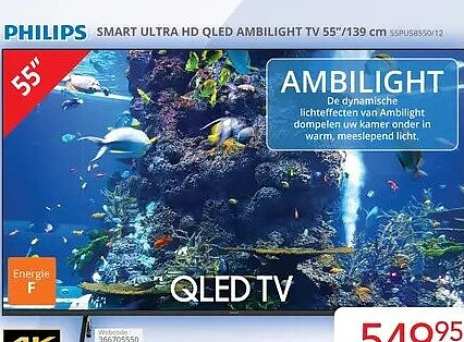 Smart Ultra HD QLED Ambilight TV 55”/139 cm 55PUS8550/12