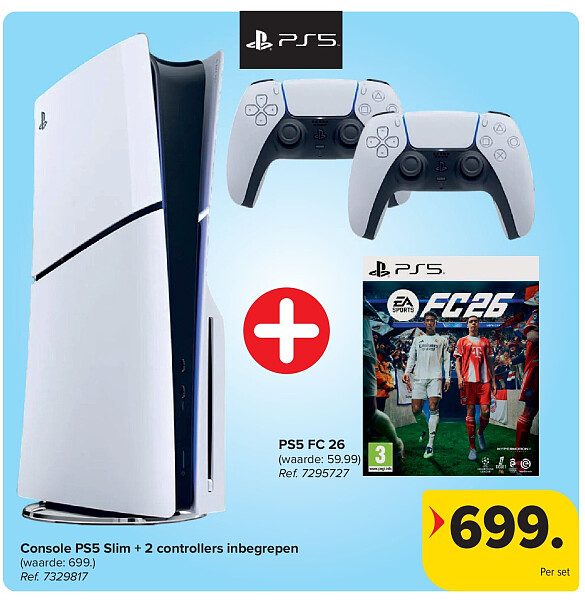 Console PS5 Slim + 2 controllers inbegrepen + PS5 FC 26