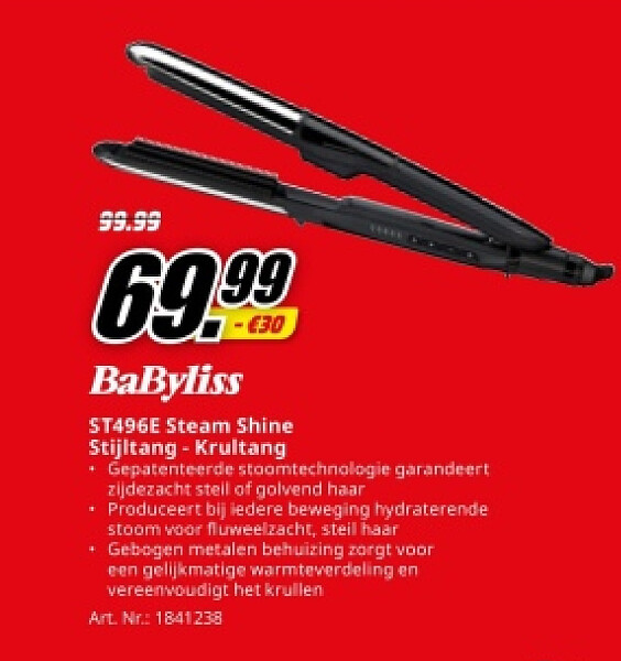 BaByliss ST496E Steam Shine Stijltang - Krultang