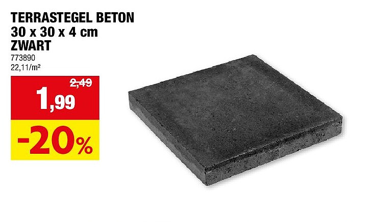 TERRASTEGEL BETON 30 x 30 x 4 cm ZWART