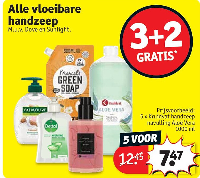 5 x Kruidvat handzeep navulling Aloë Vera 1000 ml