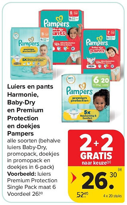 Luiers en pants Harmonie, Baby-Dry en Premium Protection en doekjes Pampers