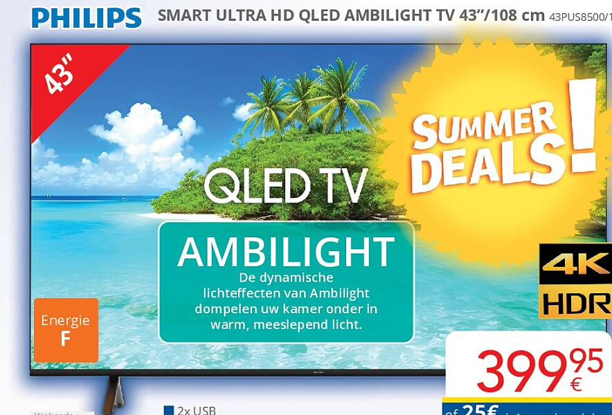 SMART ULTRA HD QLED AMBILIGHT TV 43’’/108 cm 43PUS8500/12