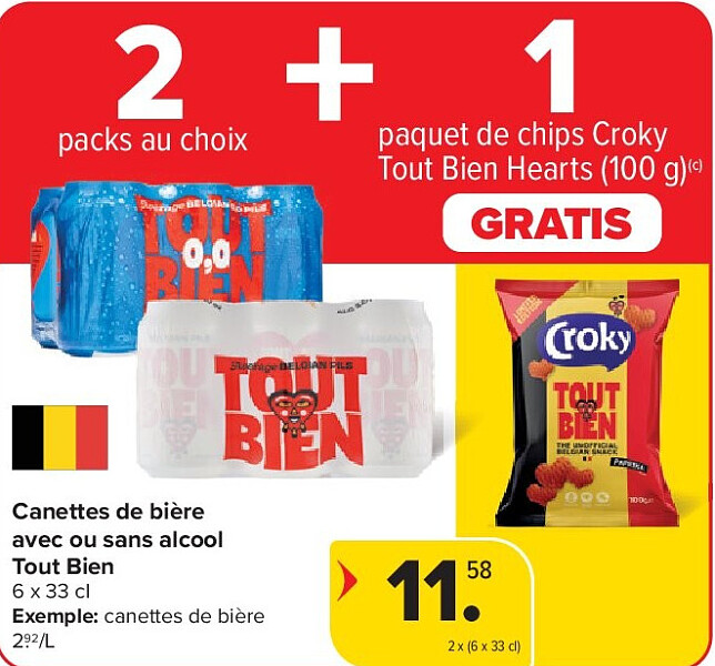 Canettes de bière avec ou sans alcool Tout Bien 2 x (6 x 33 cl)