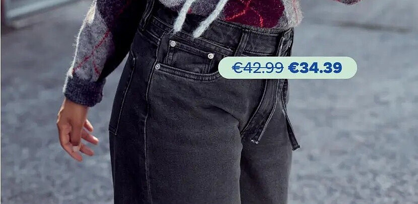 Grijszwarte wide leg jeans met striklint
