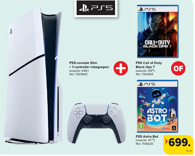PS5-console Slim + 1 controller inbegrepen + PS5 Call of Duty Black Ops 7 + PS5 Astro Bot