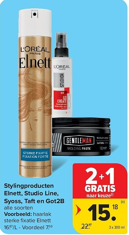 Stylingproducten Elnett, Studio Line, Syoss, Taft en Got2B