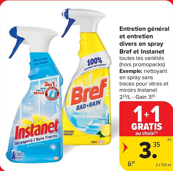Entretien général et entretien divers en spray Bref et Instanet 2 x 750 ml