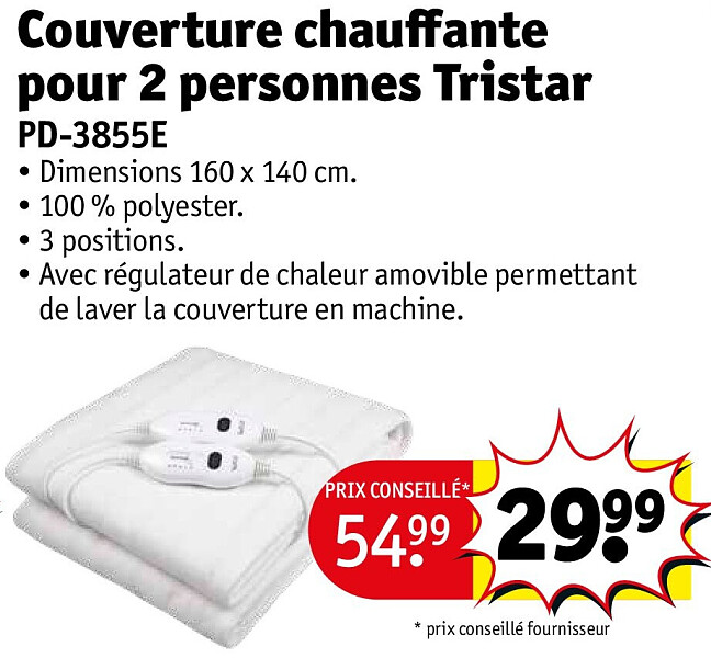 Couverture chauffante pour 2 personnes Tristar PD-3855E