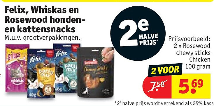 Felix, Whiskas en Rosewood hondenen kattensnacks