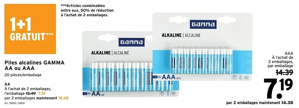 Piles alcalines GAMMA AA ou AAA