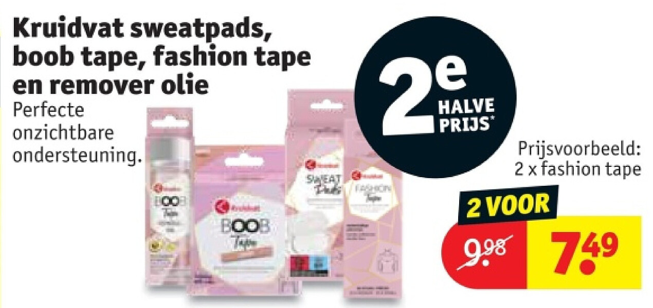 Kruidvat sweatpads, boob tape, fashion tape en remover olie