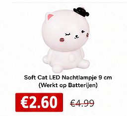 Soft Cat LED Nachtlampje 9 cm (Werkt op Batterijen)