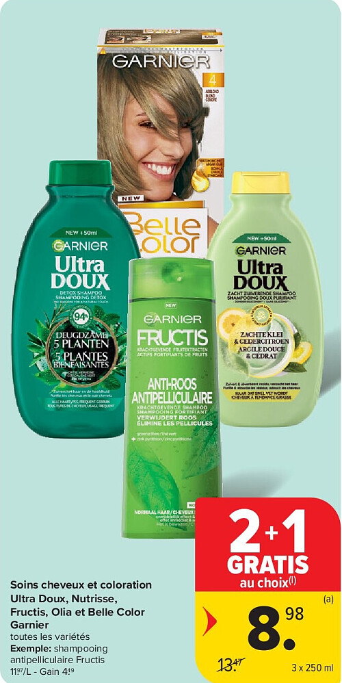 Soins cheveux et coloration Ultra Doux, Nutrisse, Fructis, Olia et Belle Color Garnier 3 x 250 ml