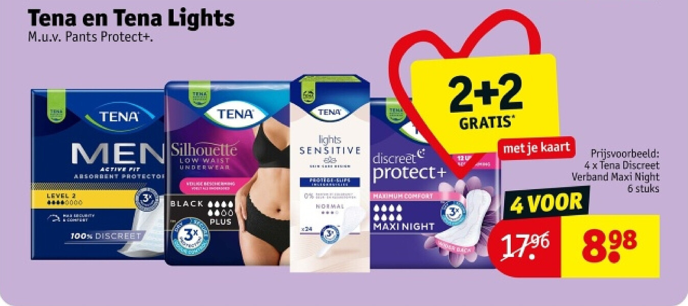 4 x Tena Discreet Verband Maxi Night 6 stuks