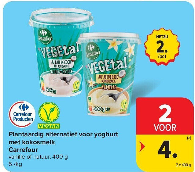 Plantaardig alternatief voor yoghurt met kokosmelk Carrefour