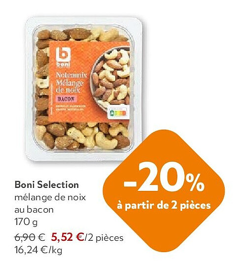 Boni Selection mélange de noix au bacon 170 g