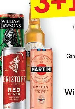 Eristoff, Breezer, Martini, Bombay, William Lawson en Cazadores