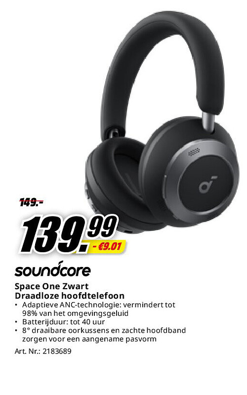 Soundcore Space One Zwart Draadloze hoofdtelefoon