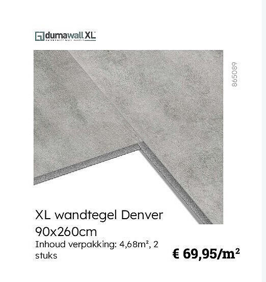 XL wandtegel Denver 90x260cm Inhoud verpakking: 4,68m², 2 stuk
