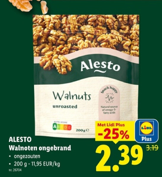 Walnoten ongebrand