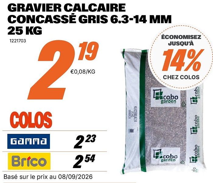 GRAVIER CALCAIRE CONCASSÉ GRIS 6.3-14 MM 25 KG