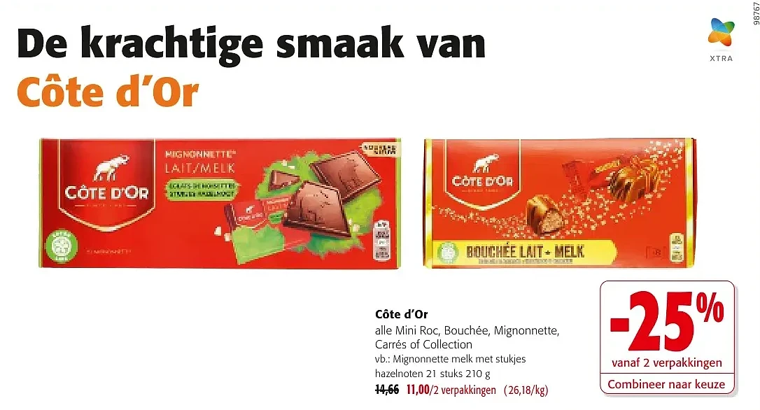 Côte d'Or Mignonnette melk met stukjes hazelnoten 21 stuks 210 g