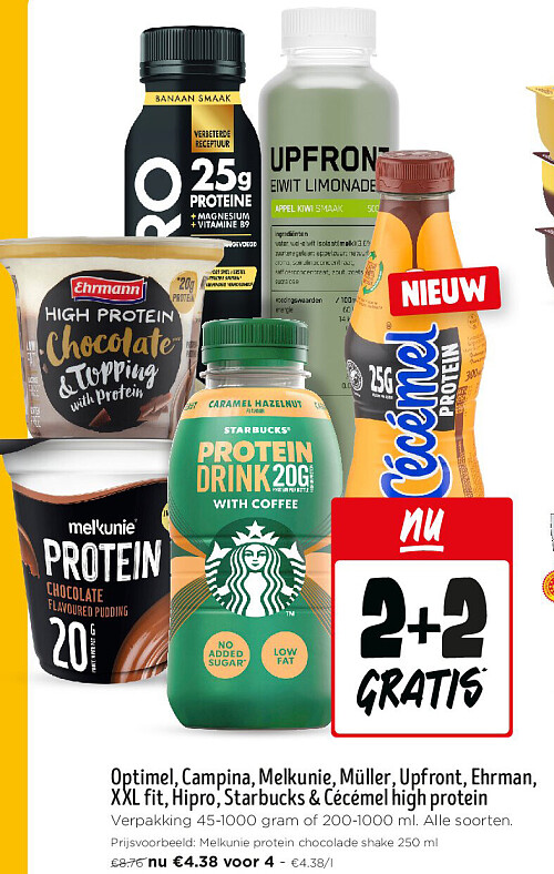 Optimel, Campina, Melkunie, Müller, Upfront, Ehrman, XXL fit, Hipro, Starbucks & Cécémel high protein
