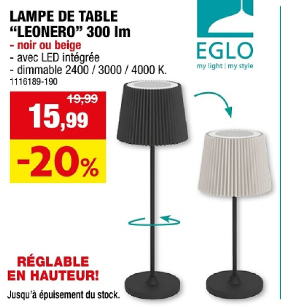 LAMPE DE TABLE "LEONERO" 300 Im