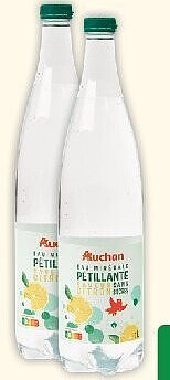 Eau minérale pétillante sans sucres saveur citron Auchan 1 l