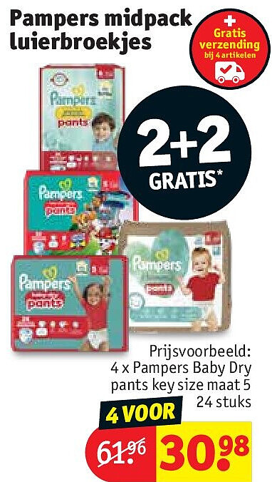 4 x Pampers Baby Dry pants key size maat 5 24 stuks
