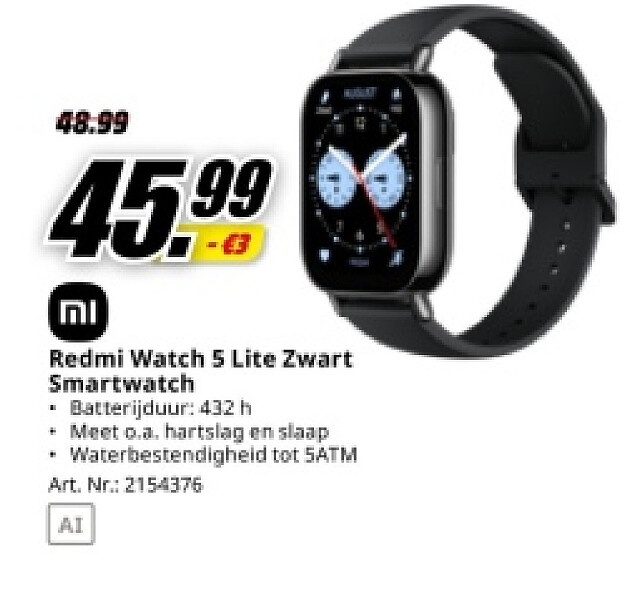 MI Redmi Watch 5 Lite Zwart Smartwatch
