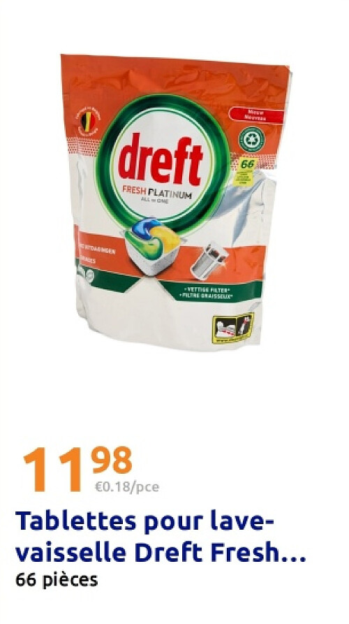 Tablettes pour lave-vaisselle Dreft Fresh Platinum All in One