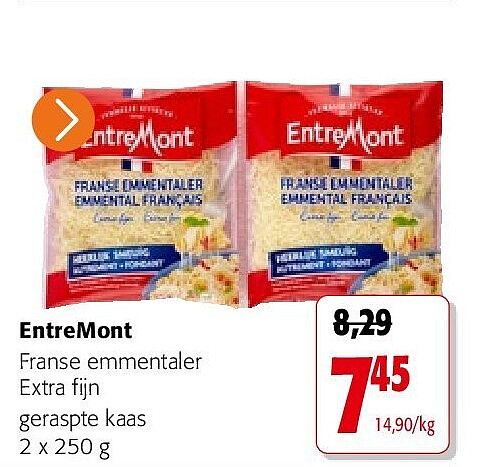 EntreMont Franse emmentaler Extra fijn geraspte kaas 2 x 250 g
