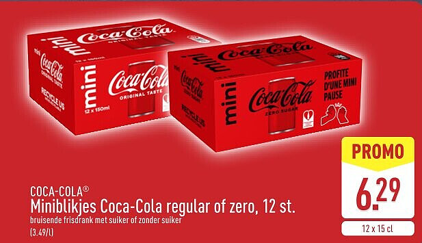 Miniblikjes Coca-Cola regular of zero, 12st.