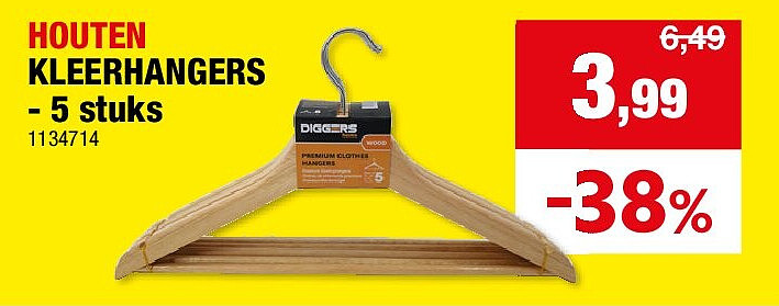 HOUTEN KLEERHANGERS - 5 stuks