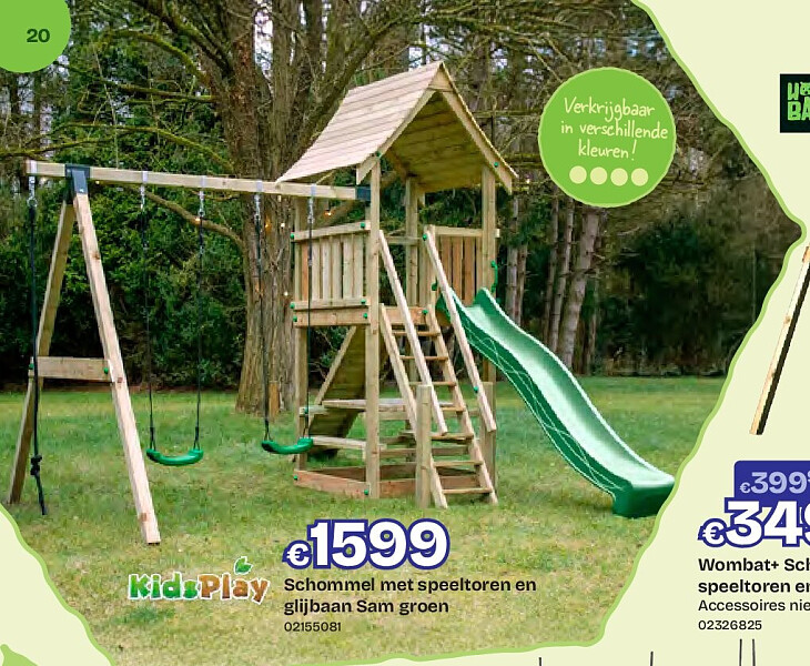 Schommel met speeltoren en glijbaan Sam groen