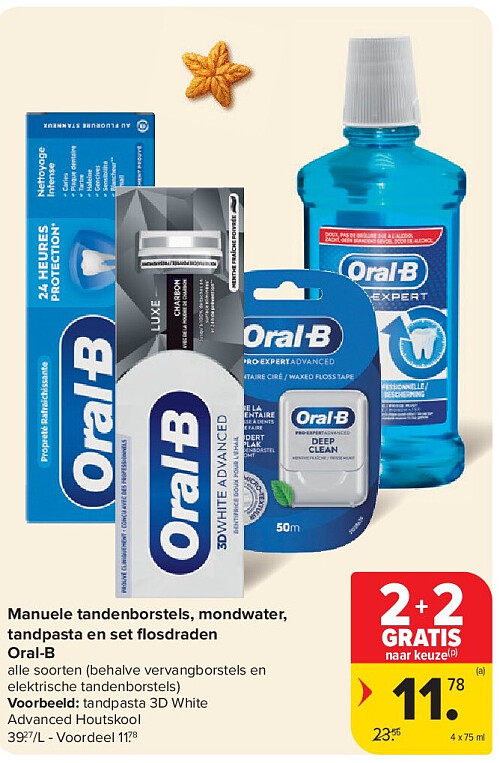 Manuele tandenborstels, mondwater, tandpasta en set fl osdraden Oral-B
