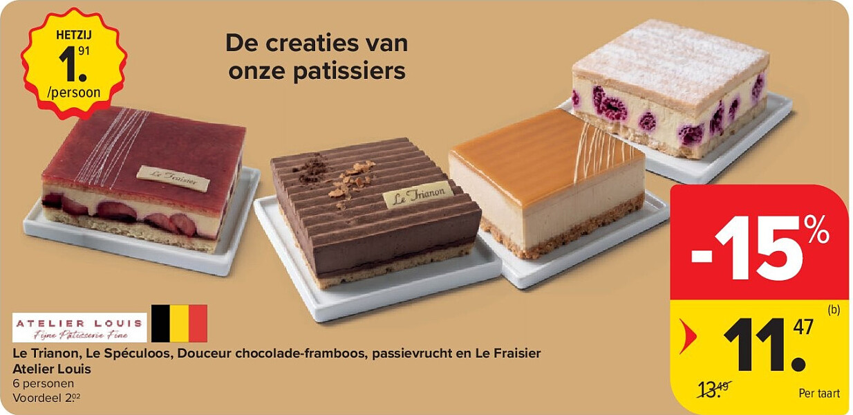 Le Trianon, Le Spéculoos, Douceur chocolade-framboos, passievrucht en Le Fraisier Atelier Louis