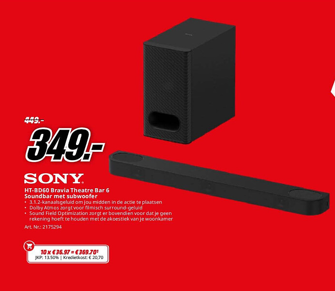 HT-BD60 Bravia Theatre Bar 6 Soundbar met subwoofer