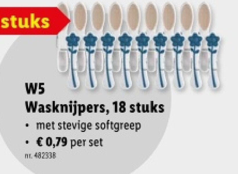 Wasknijpers, 18 stuks