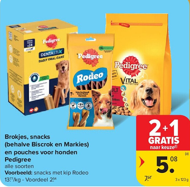 Brokjes, snacks (behalve Biscrok en Markies) en pouches voor honden Pedigree
