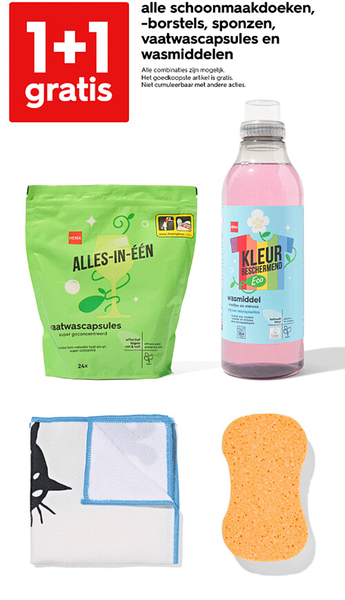 alle schoonmaakdoeken, borstels, sopnzen vaatwascapsules en wasmiddelen