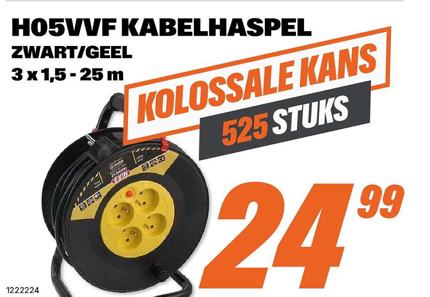 H05VVF kabelhaspel zwart/geel 3 x 1,5 - 25 m