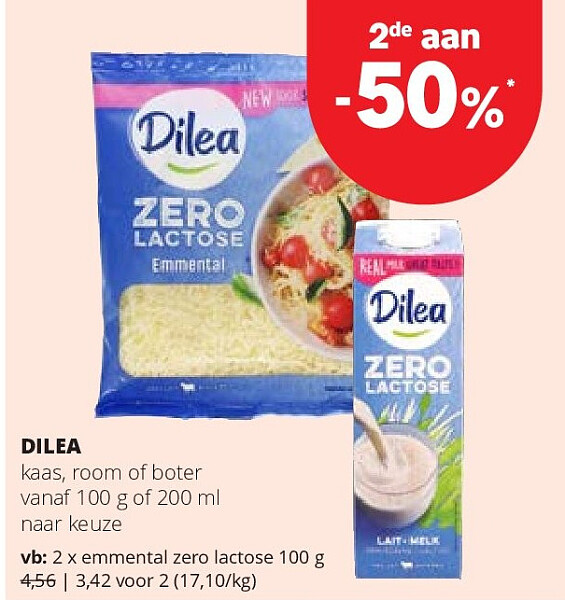 DILEA kaas, room of boter vanaf 100 g