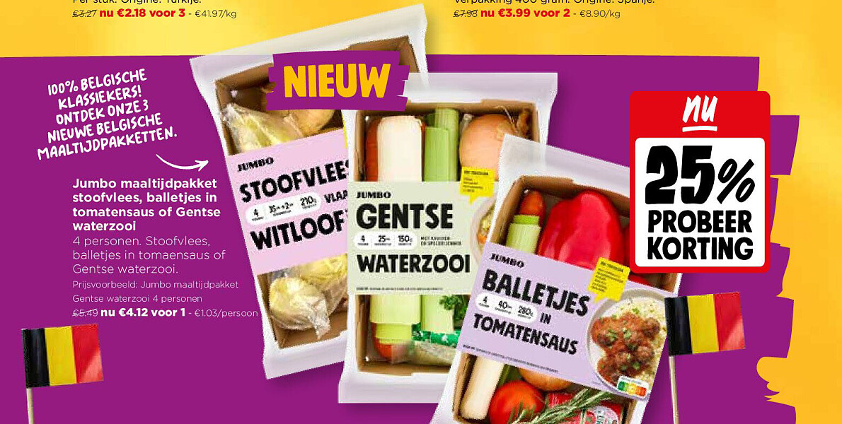 Jumbo maaltijdpakket stoofvlees, balletjes in tomatensaus of Gentse waterzooi