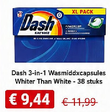 Dash 3-in-1 Wasmiddxcapsules Whiter Than White - 38 stuks
